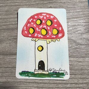 Original ACEO Art Card Mushroom Home By Kat Sanders Whimsical Cottagecore Fairyc